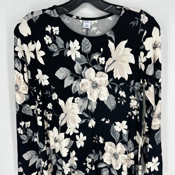Old Navy Floral Dress Swing Long Sleeves Stretch Jersey Knit Black Casual Short - Picture 6 of 10